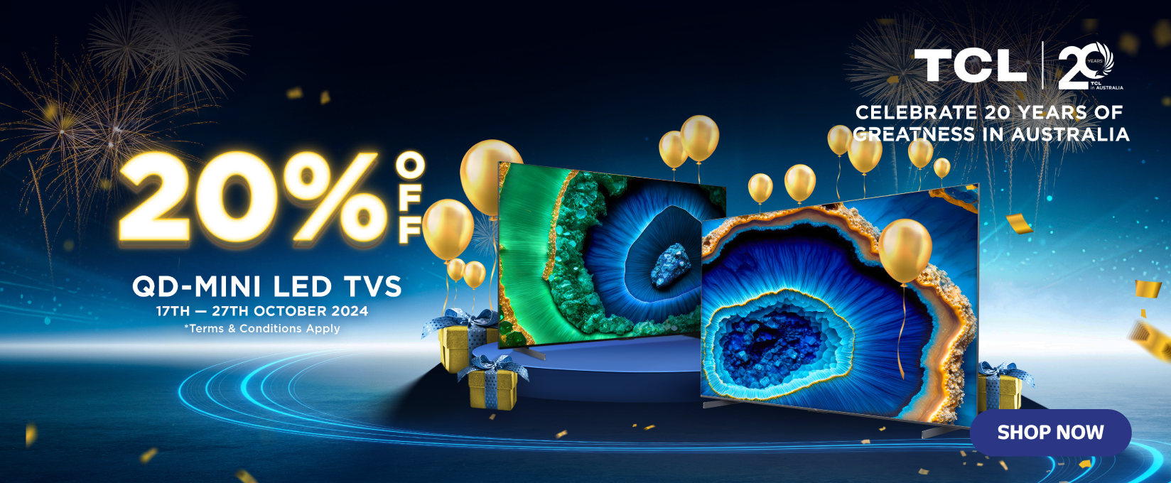 TCL 20 Years & 20% Off QD-Mini LED TVs at Retravision