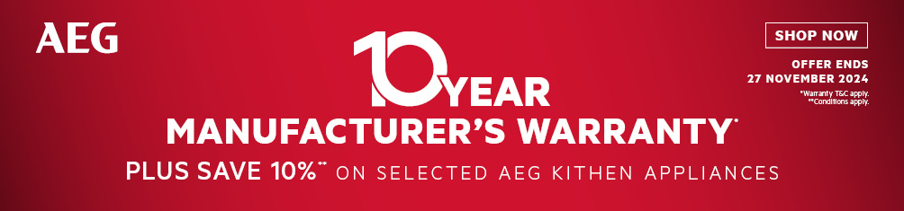 10 Year Warranty Plus Save 10% On Selected AEG Kitchen Appliances