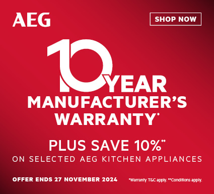 10 Year Warranty Plus Save 10% On Selected AEG Kitchen Appliances