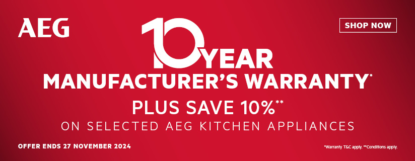 10 Year Warranty Plus Save 10% On Selected AEG Kitchen Appliances