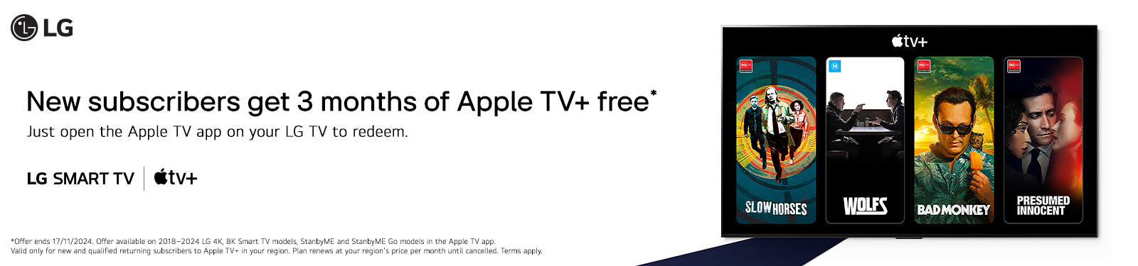 3 Months Free* Apple TV+ Subscription On Selected LG TVs